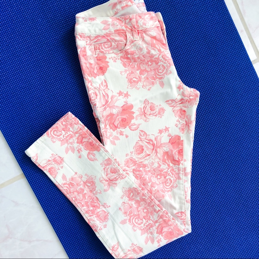 Pink Floral Print Denim Jeans